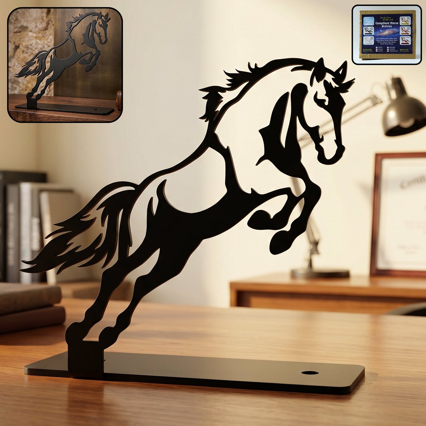 stylish black metal horse sculpture
