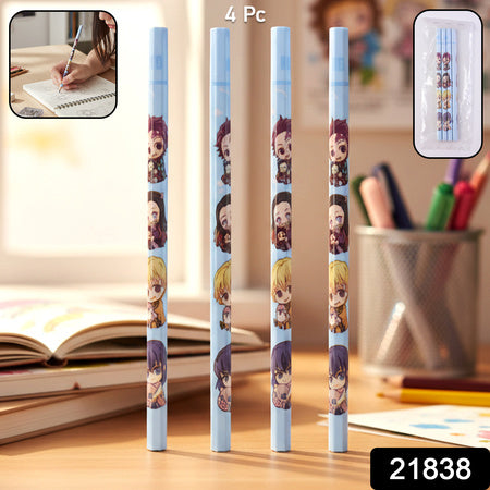 Cartoon Printed Pencil Set For Kids  Cute School Writing Pencils (4 Pc)