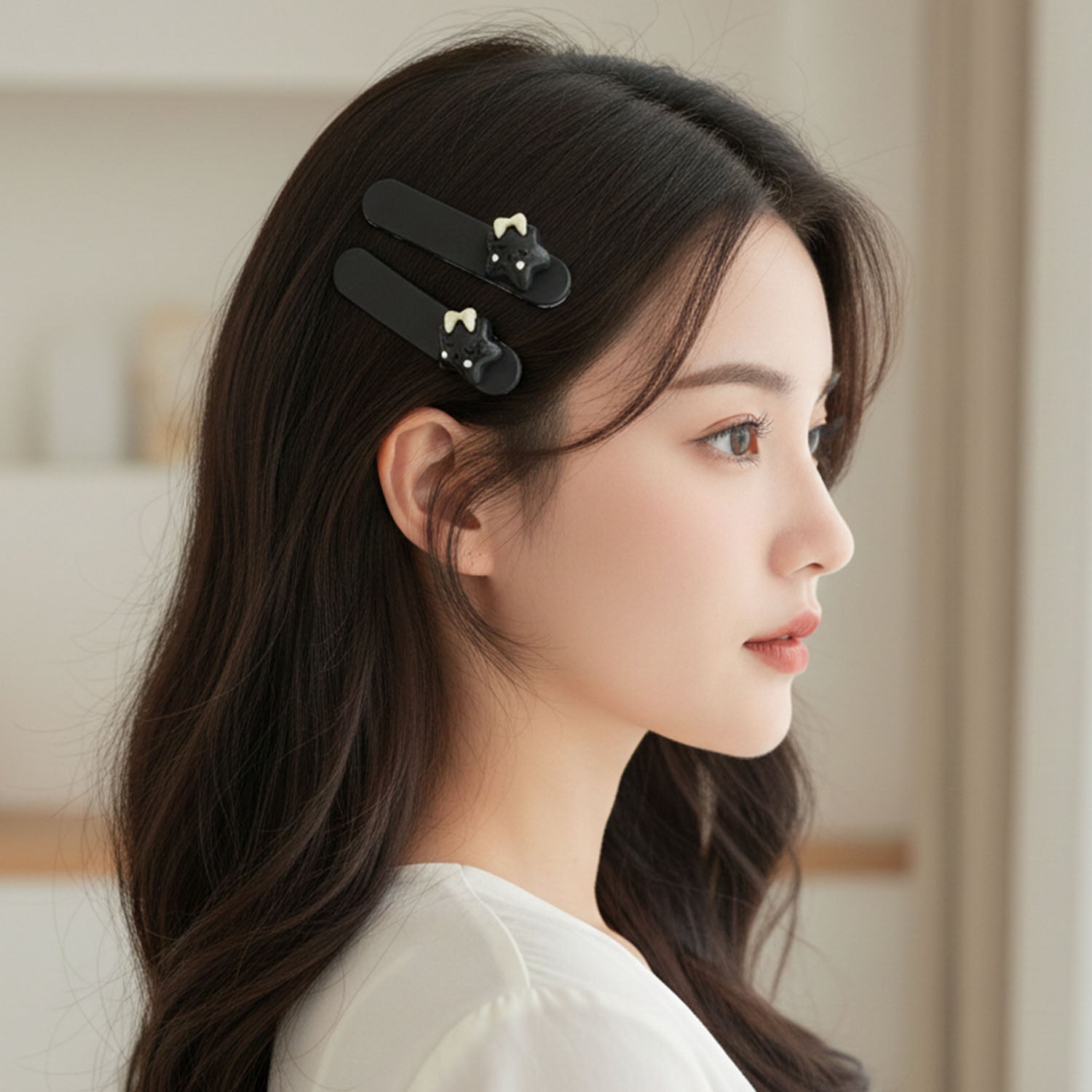Cute Cat Design Premium Matte Finish Hair Clips (4 Pc)