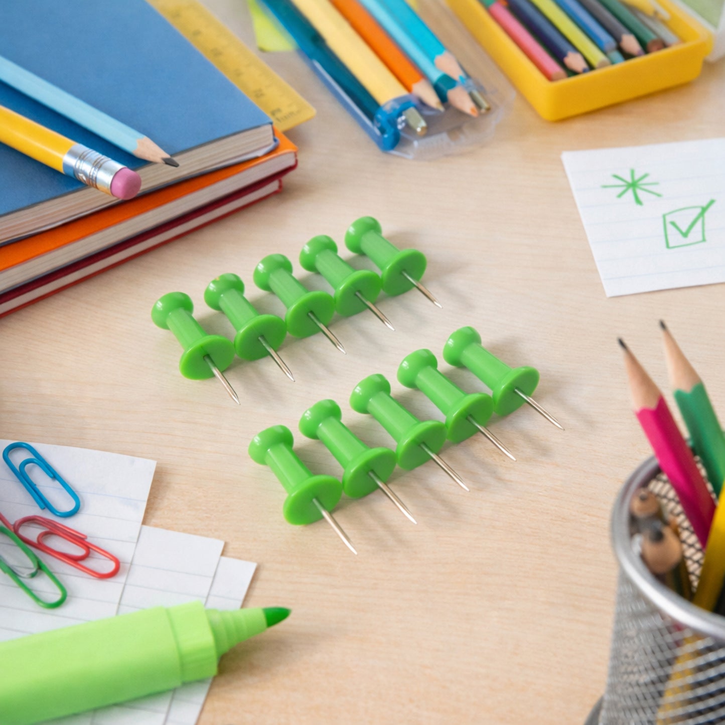 Green Plastic Push Pins Thumb Tacks For Notice Board (10 Pc)