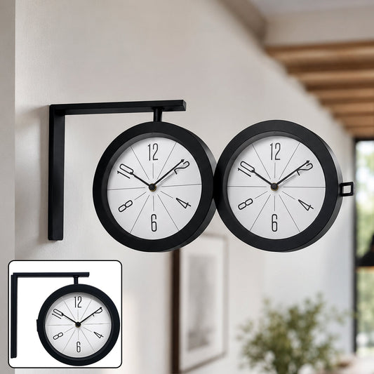 2 In 1 Modern Round Double Sided Railway Station Vintage Station Wall Clock For Home Dcor (1 Pc)