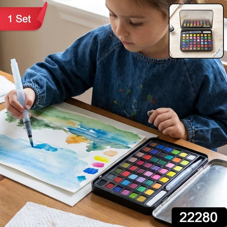 Solid Watercolor Paint Palette Kit With Metal Storage Box And Water Brush (1 Set)