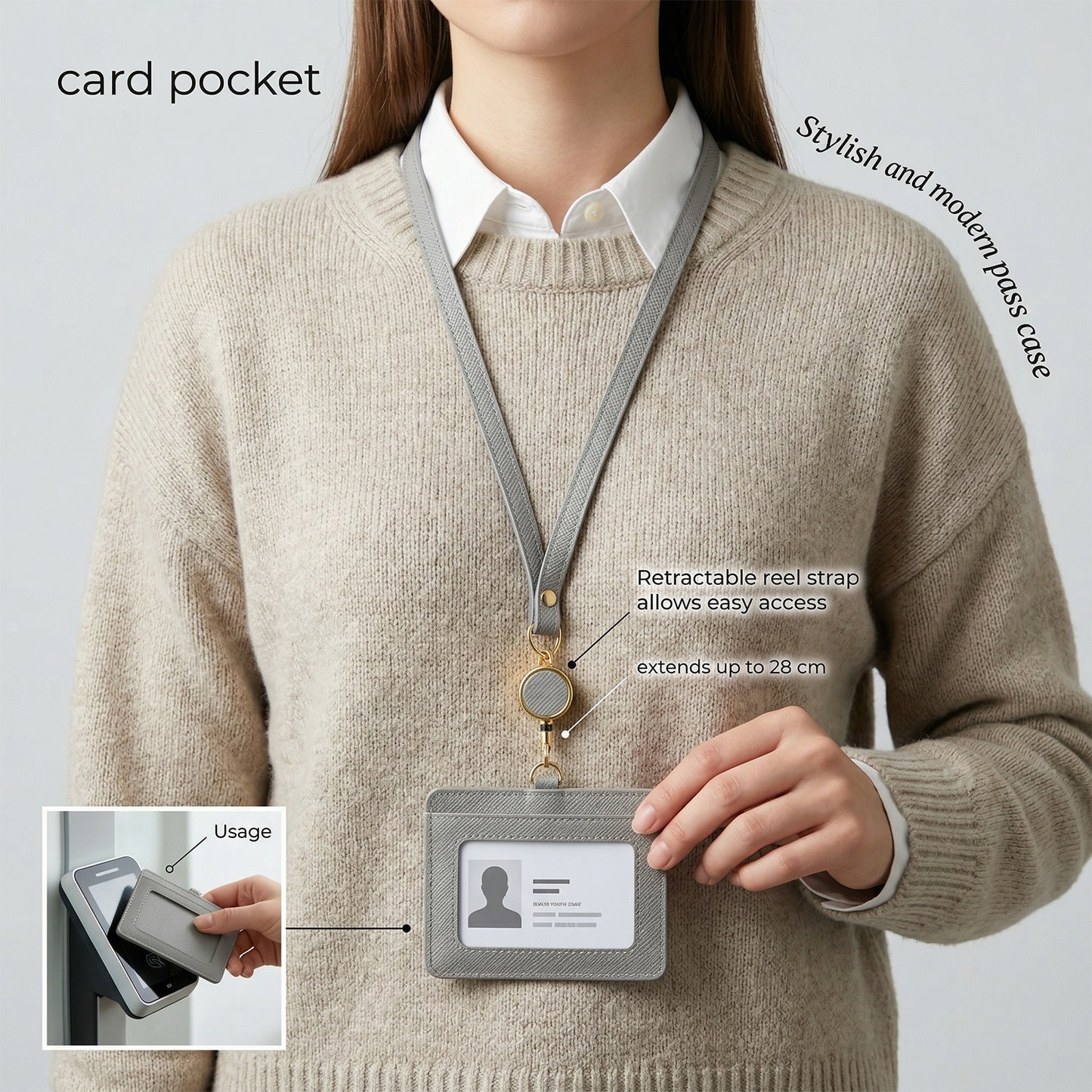 Premium Id Card Holder With Adjustable Neck Strap (1 Pc)