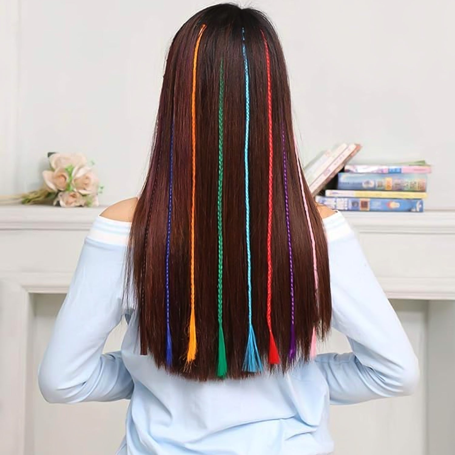 Colourful Braided Hair Extension Streaks For Girls  Kids (6 Pc)