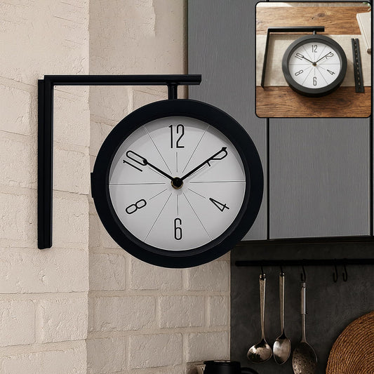 2 In 1 Modern Round Double Sided Railway Station Vintage Station Wall Clock For Home Dcor (1 Pc)
