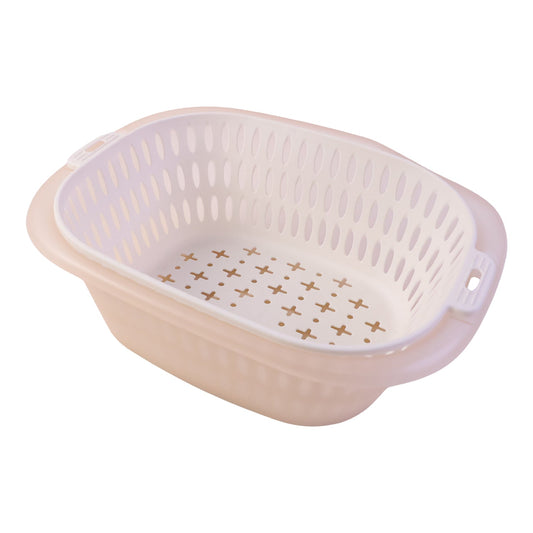 2 In 1 Plastic Double Drain Basket Strainer Washing Bowl Colander (2 Pc Set)