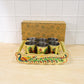 Peacock Design Glass with Handle and Handicraft Serving Tray Set