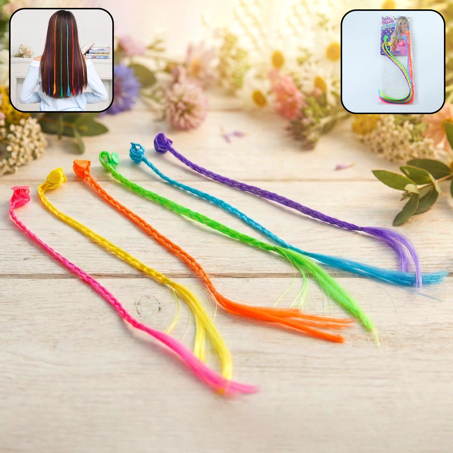 Colourful Braided Hair Extension Streaks For Girls  Kids (6 Pc)