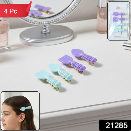 Cute Spoon  Spatula Shape Decorative Hair Clip Set (4 Pc)
