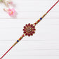 Red Floral Stone Rakhi With Bead Accents