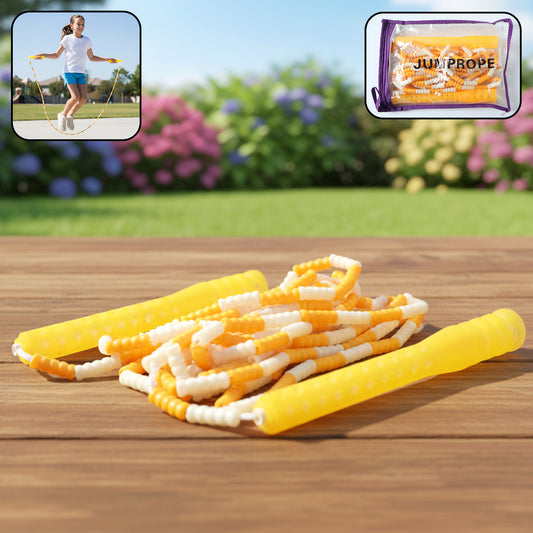 Yellow  White Beaded Skipping Jump Rope (1 Set)