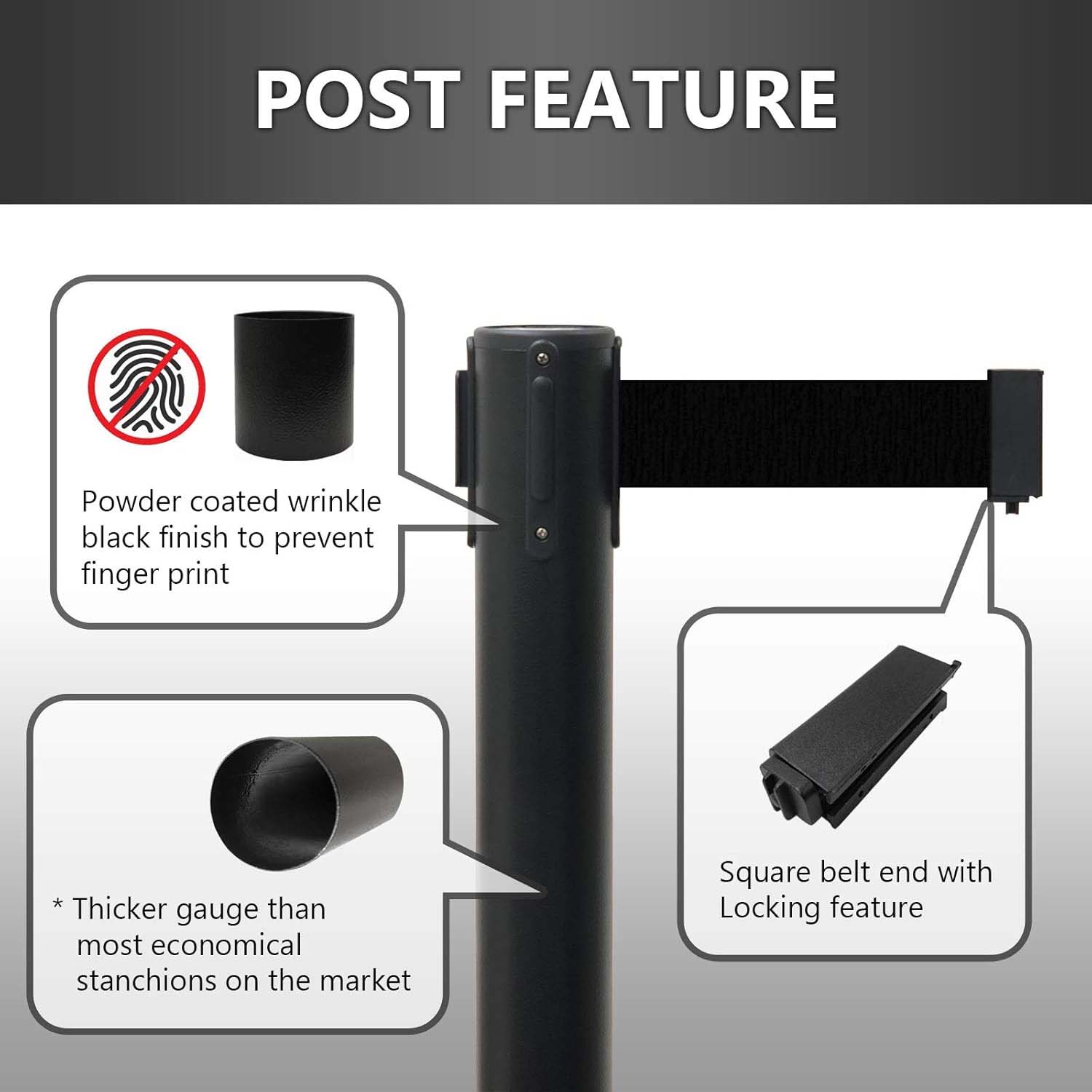 Heavy Duty Retractable Belt Crowd Control Pole With Sturdy Base  1 Pc