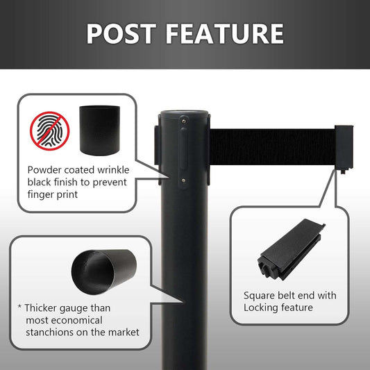 Heavy Duty Retractable Belt Crowd Control Pole With Sturdy Base  1 Pc