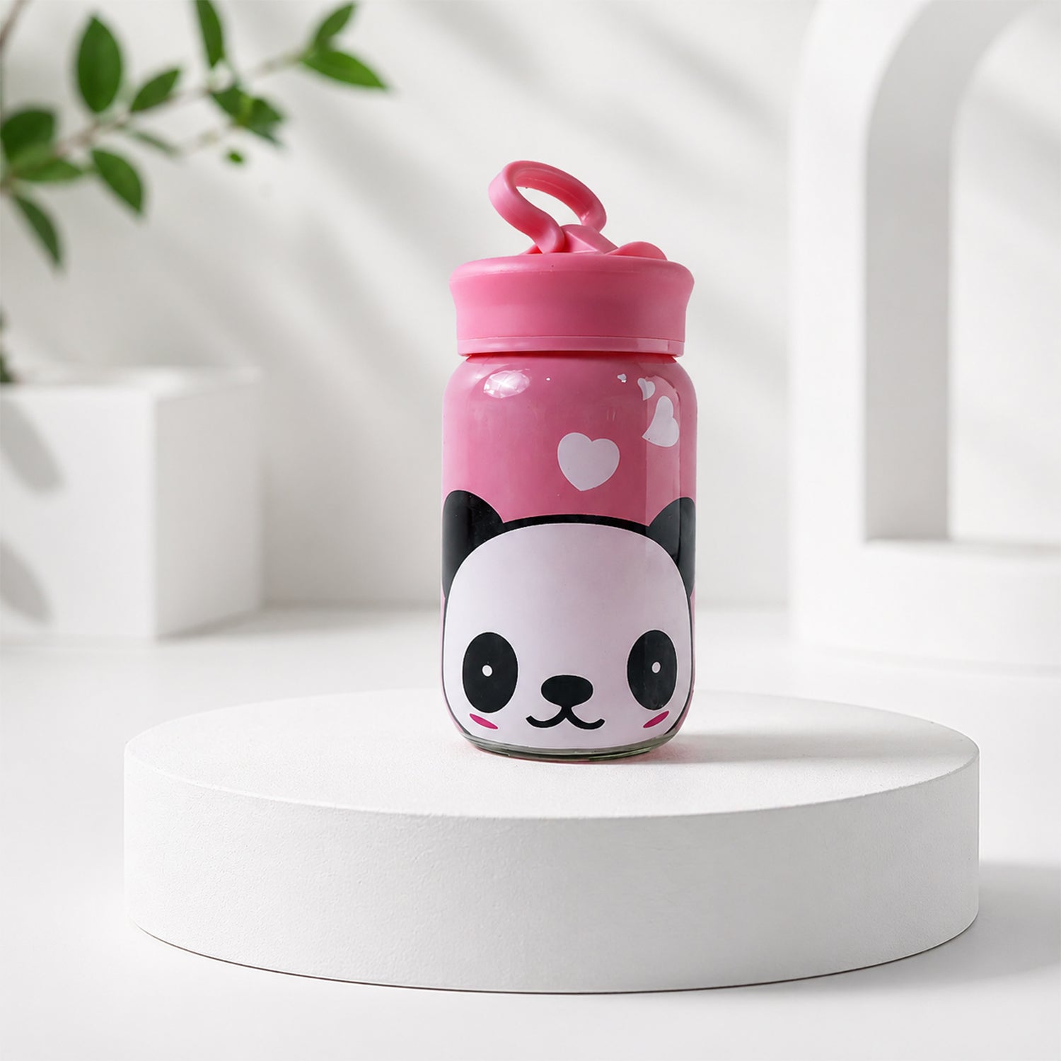 Cute Cartoon Printed Glass Drinking Bottle Cup With Lid (340 Ml)