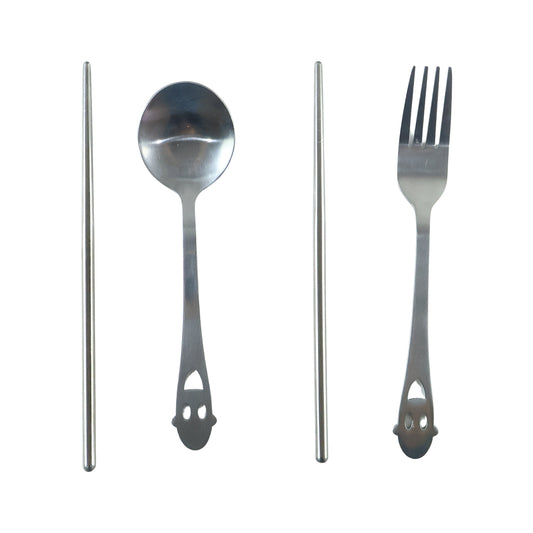 Stainless Steel Portable Cutlery Set Spoon Fork Chopsticks With Pouch (4 Pc Set)