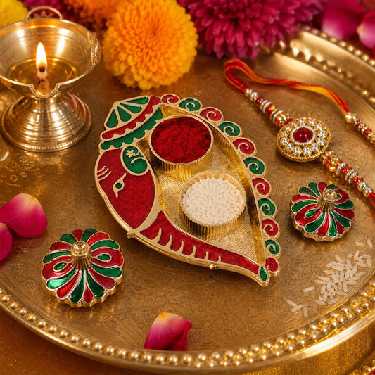 Leaf Shaped Kankavati Kumkum Holder For Puja And Tilak Rituals (1 Pc)