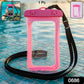 Pink waterproof mobile pouch SKU labeled