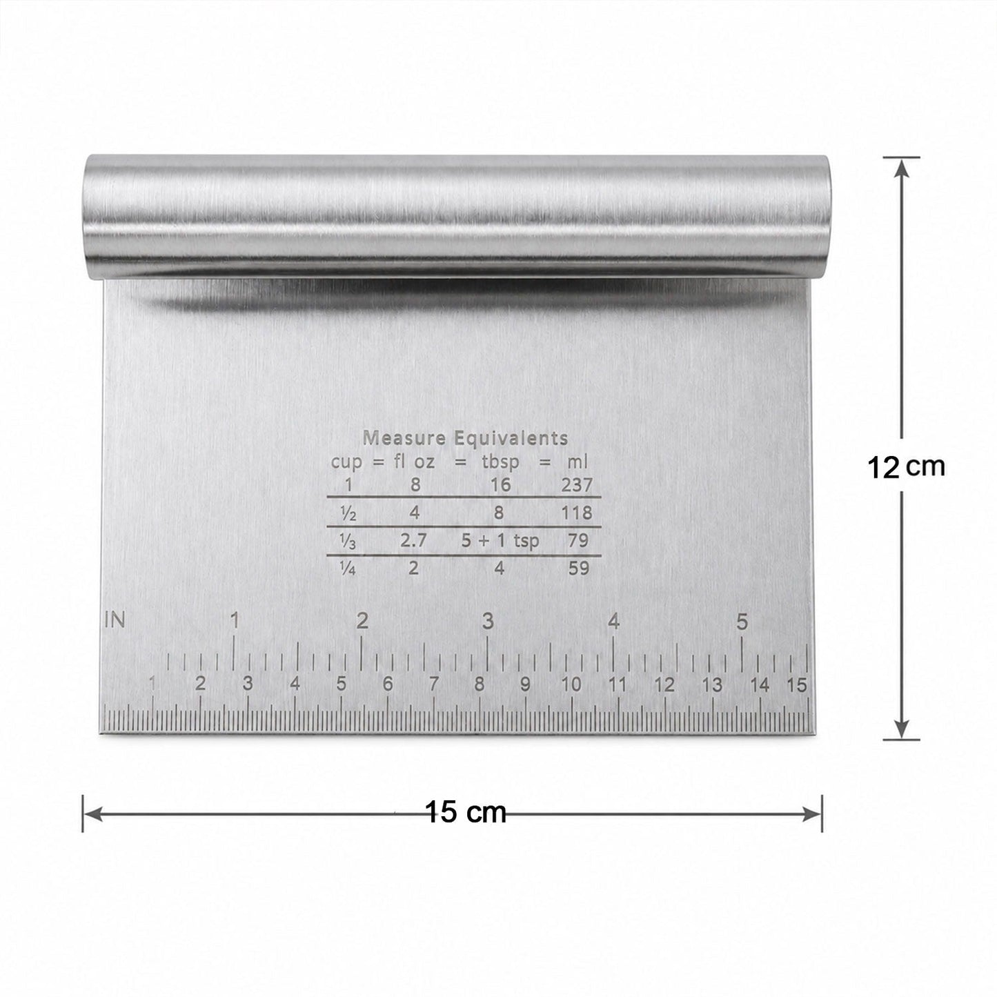 Small Stainless Steel Dough Scraper Cutter 15 X 12 Cm With Scale (1 Pc)