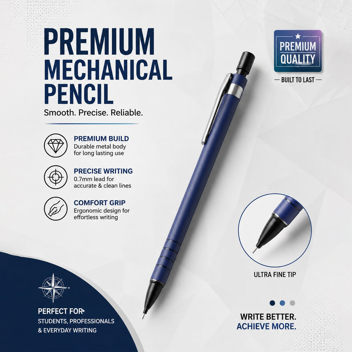 Premium Plastic Mechanical Pencil With Comfort Grip For School And Office (1 Pc)