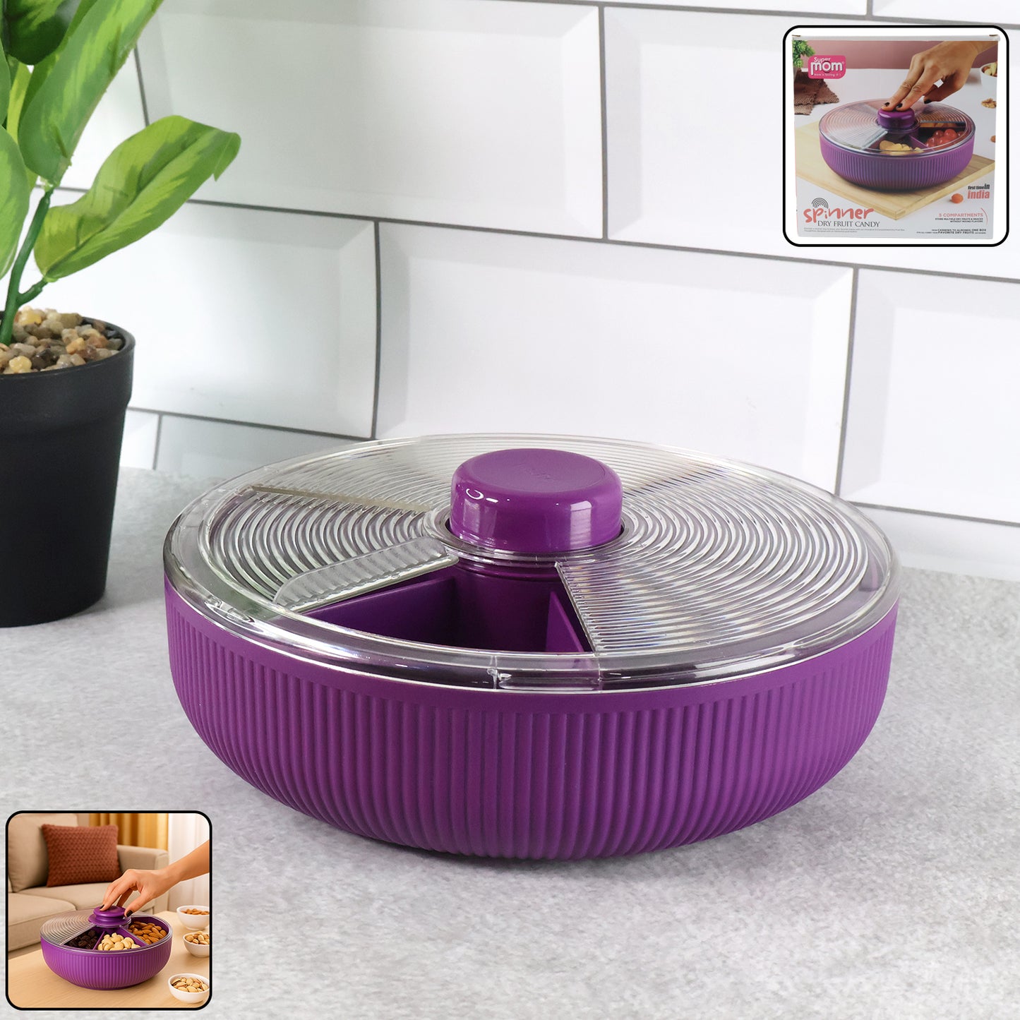 Supermom Multipurpose Round Rotating Dry Fruit  Snack Storage Container (1 Pc)