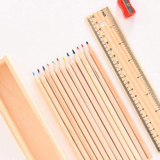 4726 Colorful Wooden Pencil Set With Pencil Box Ruler Sharpener For For Kids Artist Architect