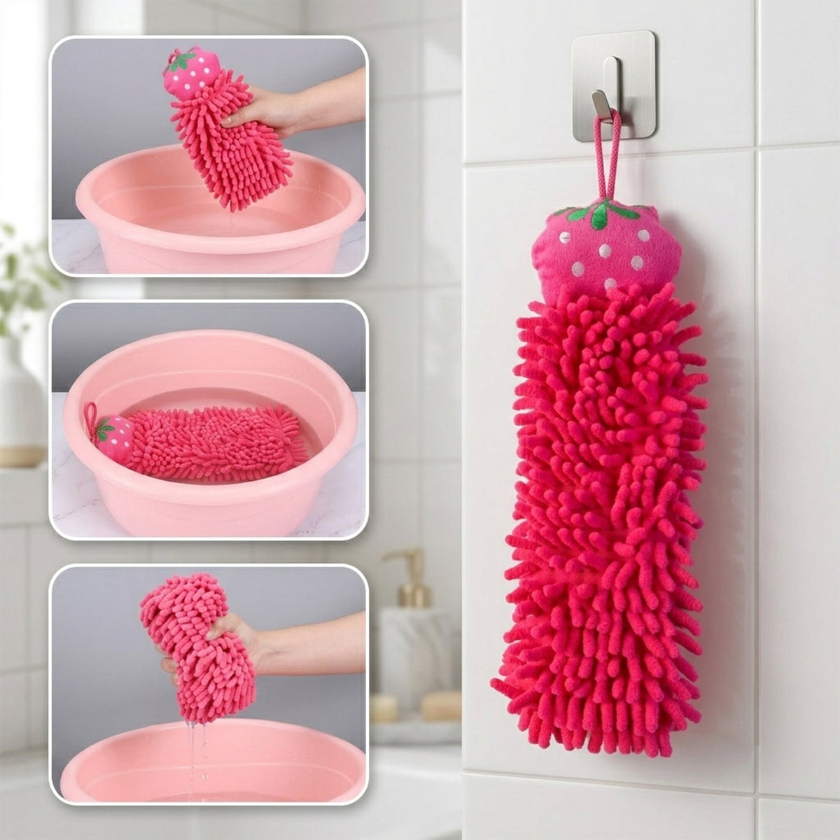Microfiber Chenille Hanging Hand Towel For Bathroom And Kitchen Cleaning (1 Pc)