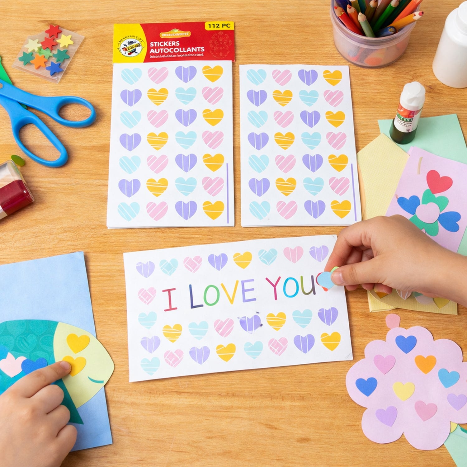 Colorful Heart Shape Decorative Sticker Set (4 Sheets 112 Pc)