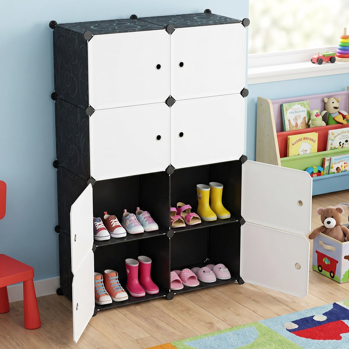 Multi Compartment Storage Cabinet With Doors For Kids Room And Home Use (1 Set)