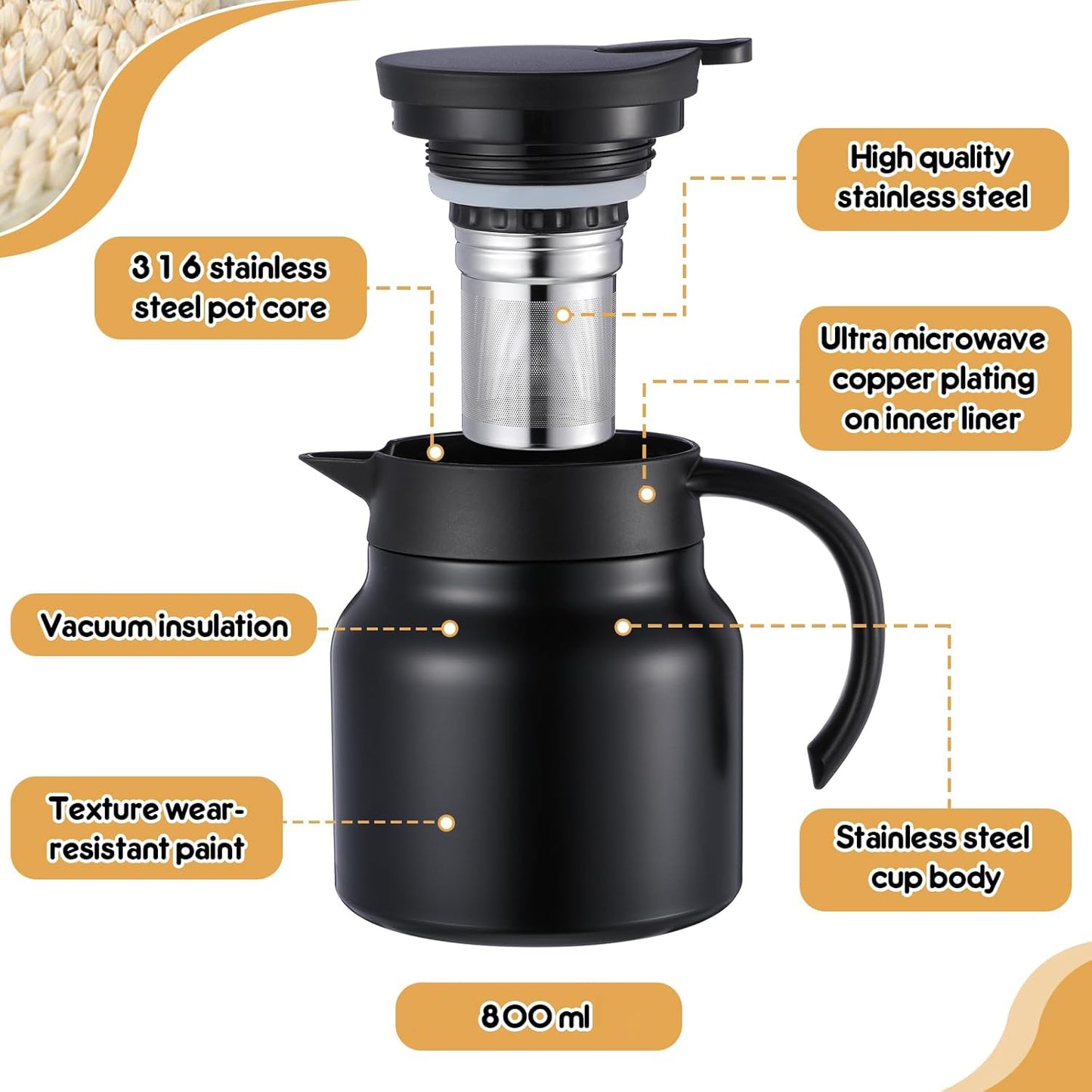 800 Ml Insulated Thermos Flask With Handle And Strap