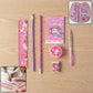 7-in-1 Cute Pink Stationery Set With Ruler Pencil Eraser Pen Notebook Sharpener