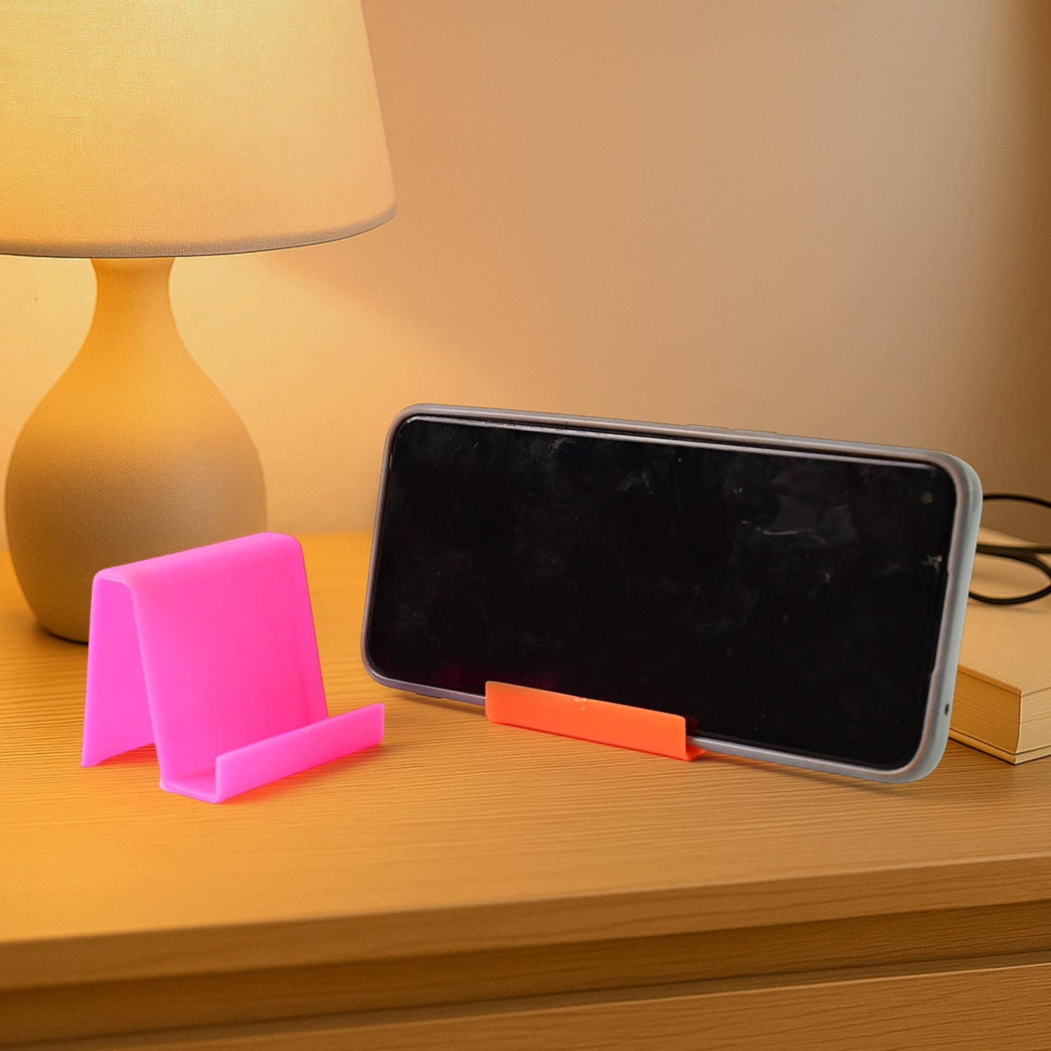 Durable Plastic Mobile Phone Stand With Angled Support (2 Pc  Mix Color)