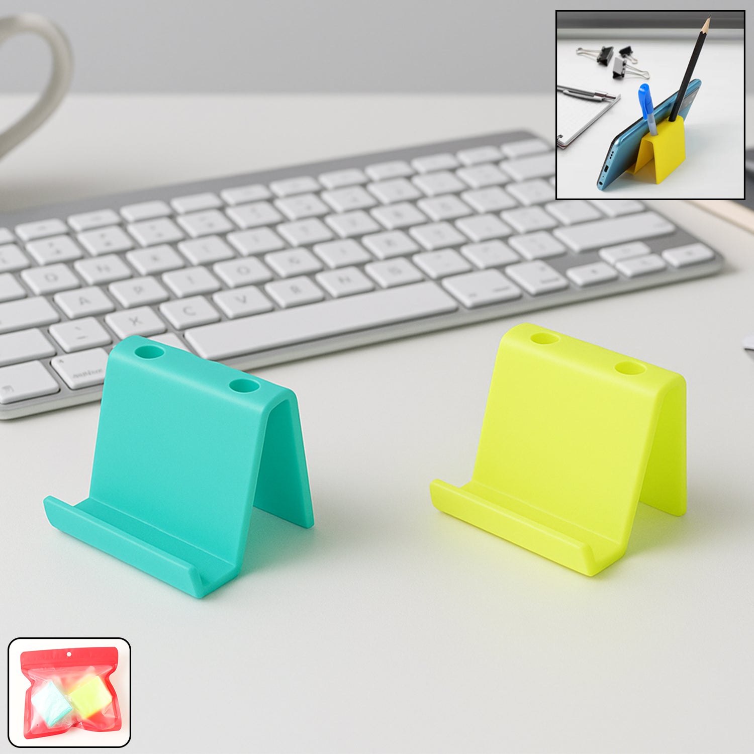 Multifunctional Plastic Mobile Phone Stand  Pen Holder (2 Pc  Mix Color)