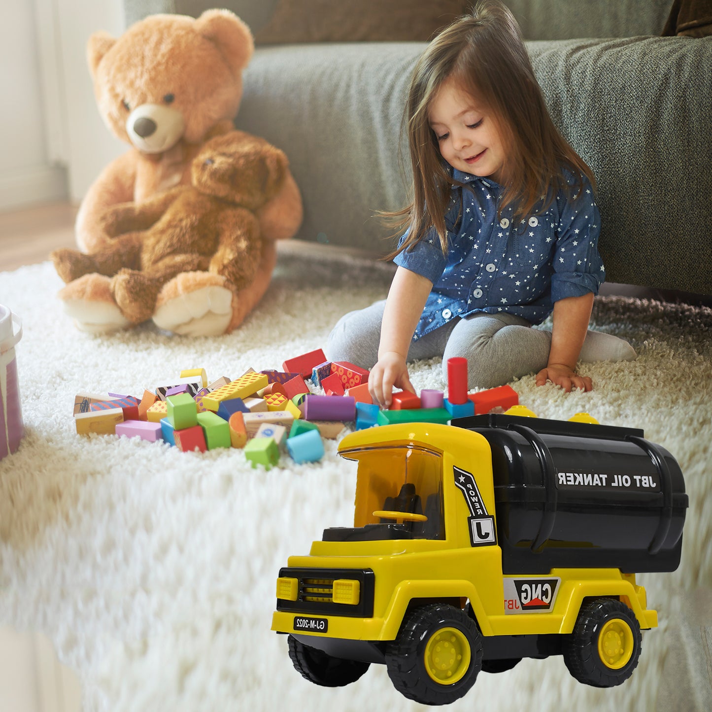 4484 Big Size Heavy Duty Unbreakable Friction Powered With Engine Sound While Running  Non Electric Toy Tempo Oil - Water Tanker Vehicle Truck For Kids Size