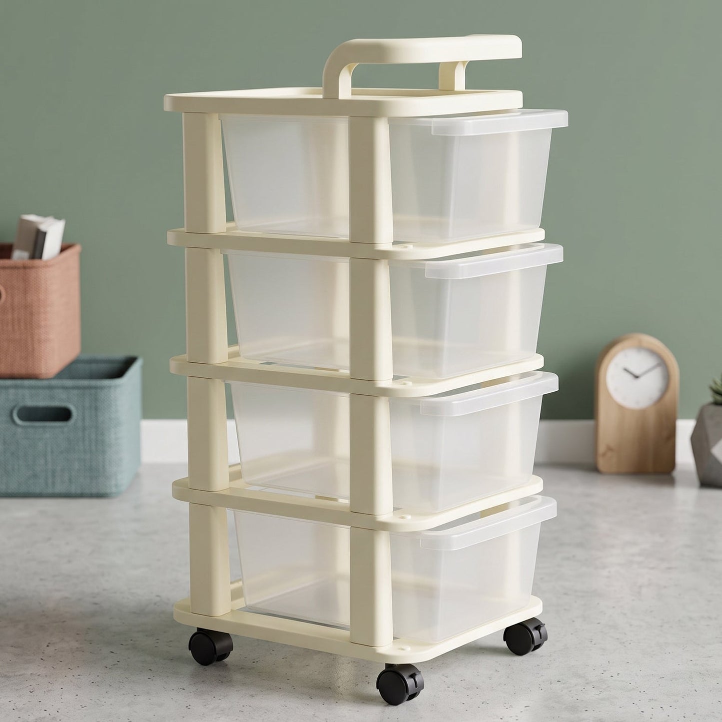 4-tier Plastic Storage Trolley With Wheels Rolling Drawer Organizer Cart (1 Pc)
