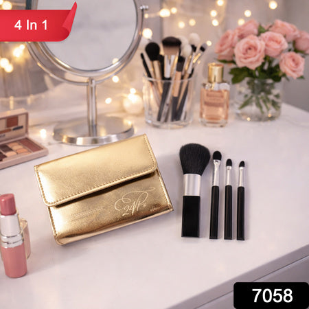 4 In 1 Professional Makeup Brush Set With Premium Storage Pouch (1 Pc)