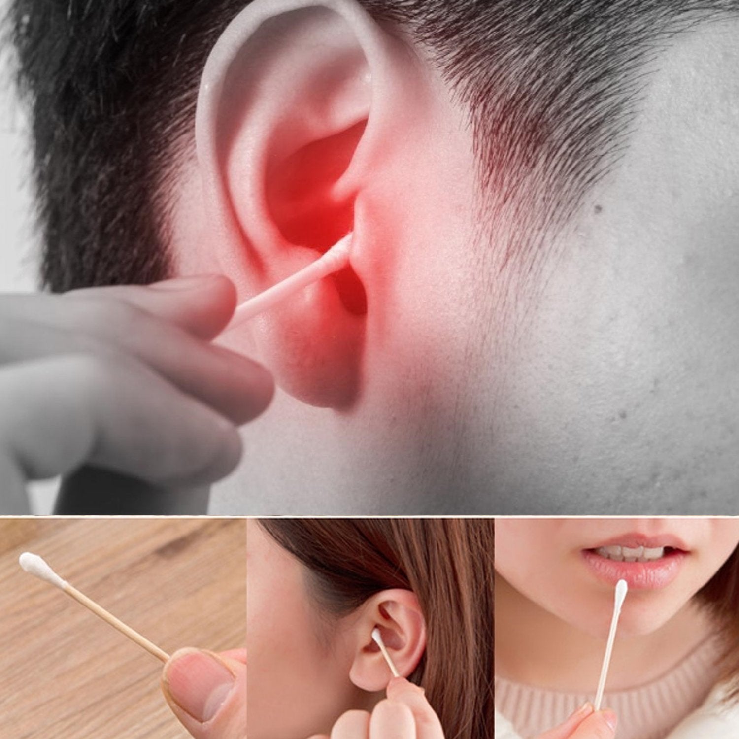 6016 Cotton Swabs Bamboo With Wooden Handles For Makeup Clean Care Ear Cleaning Wound Care Cosmetic Tool Double Head Biodegradable Eco Friendly (Pack Of 20)