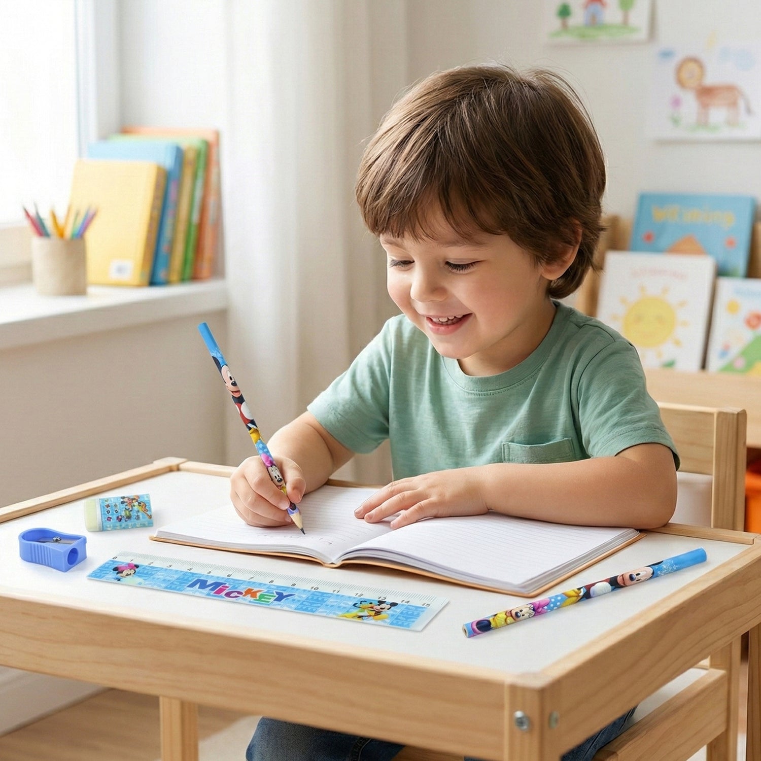 Kids 5 In 1 Stationery Kit With Cartoon Style Carry Bag