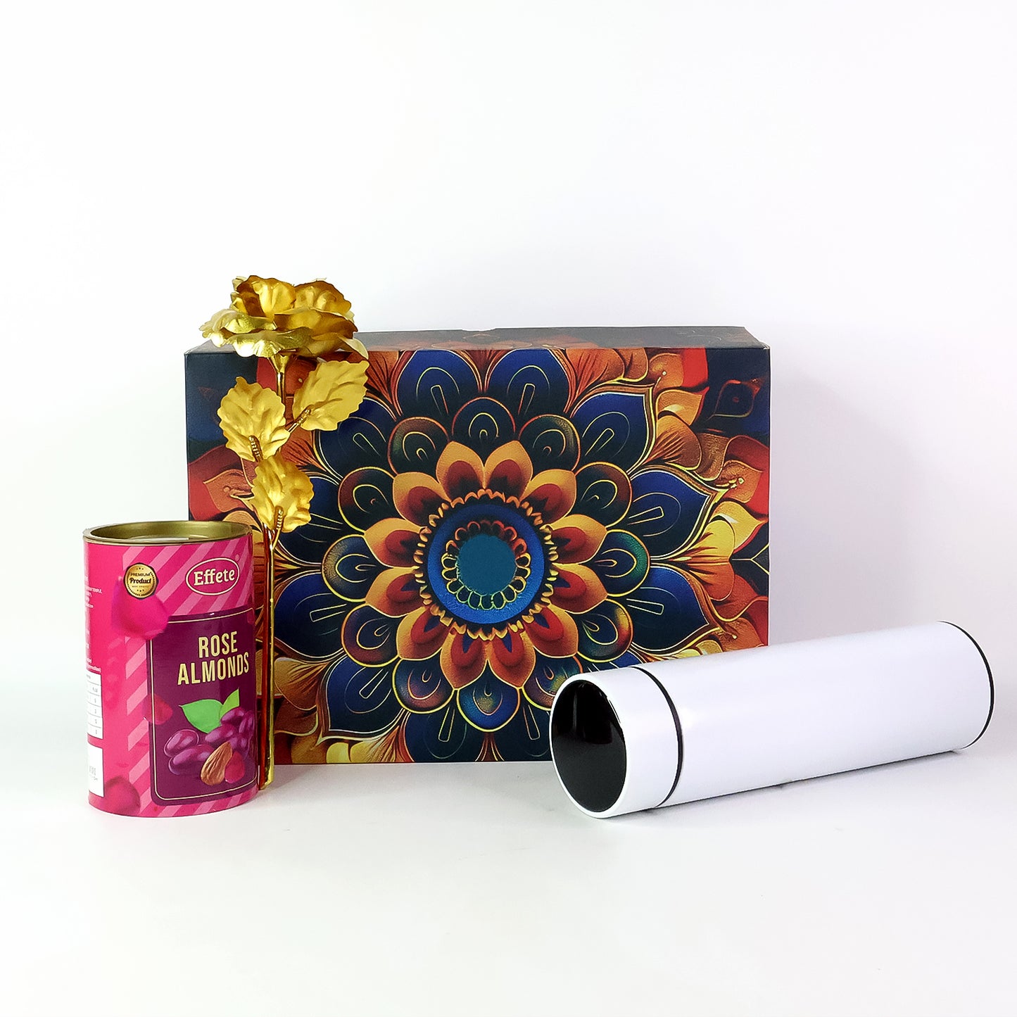 Effete Rose Almonds Gift Hamper Golden Rose With Bottle (3 Pc Set)