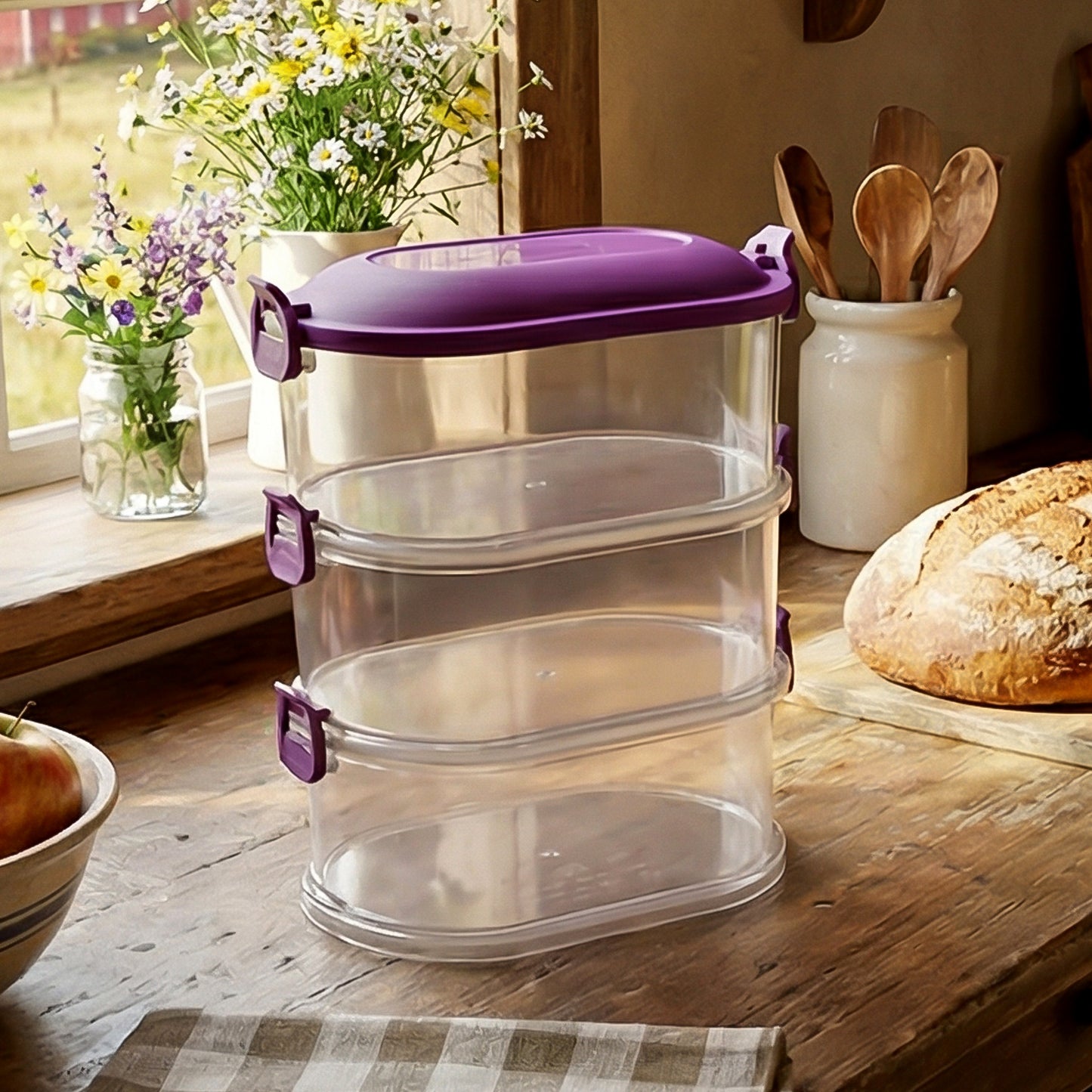 3 Layer Stackable Airtight Food Storage Container Set (1 Set)