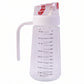 500ml Clear Glass Oil Dispenser Bottle with White Side Handle, Red Auto-Flip Lid and Printed ml and oz Measurement Scale on White Background