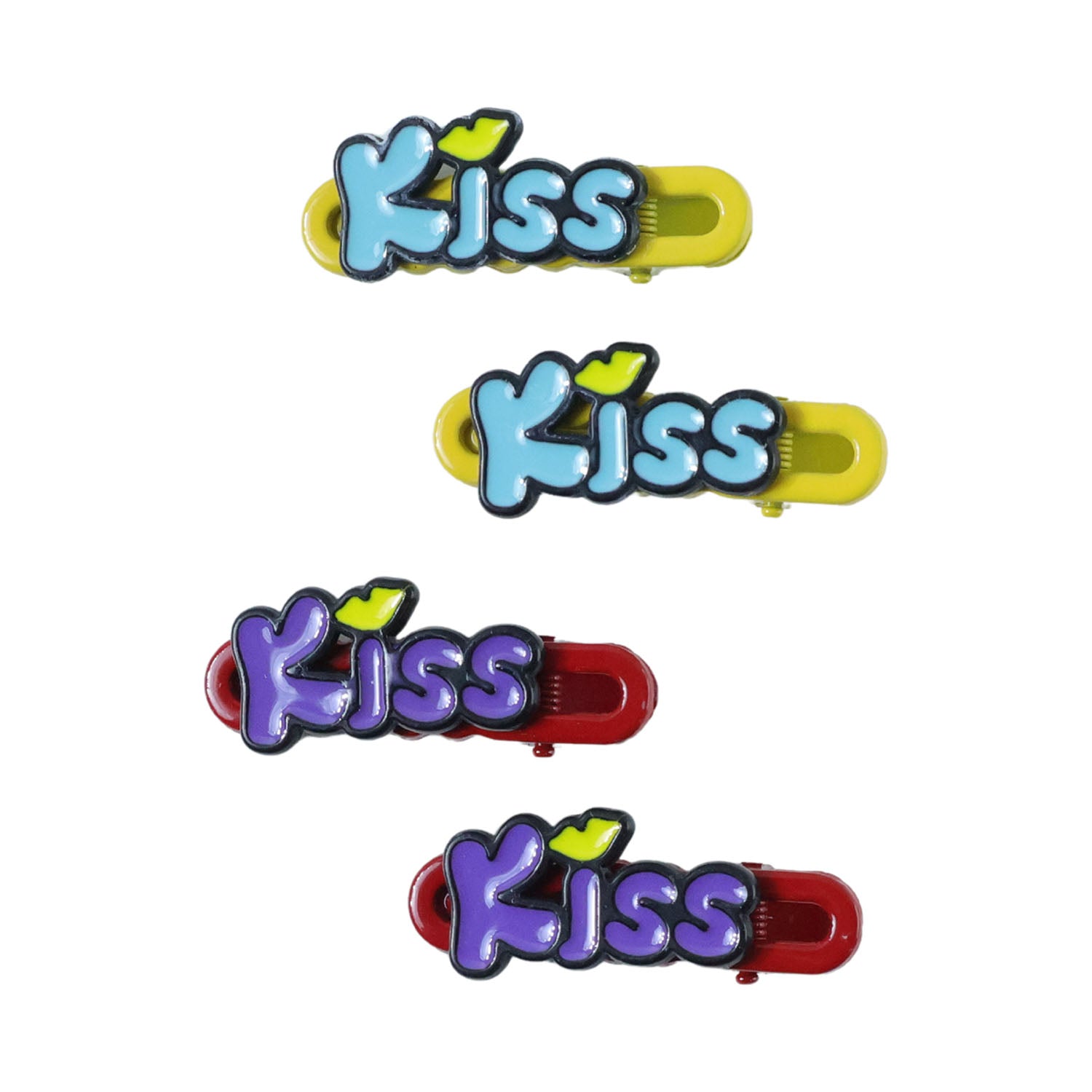 Decorative Kiss Text Hair Clip Set (4 Pc)