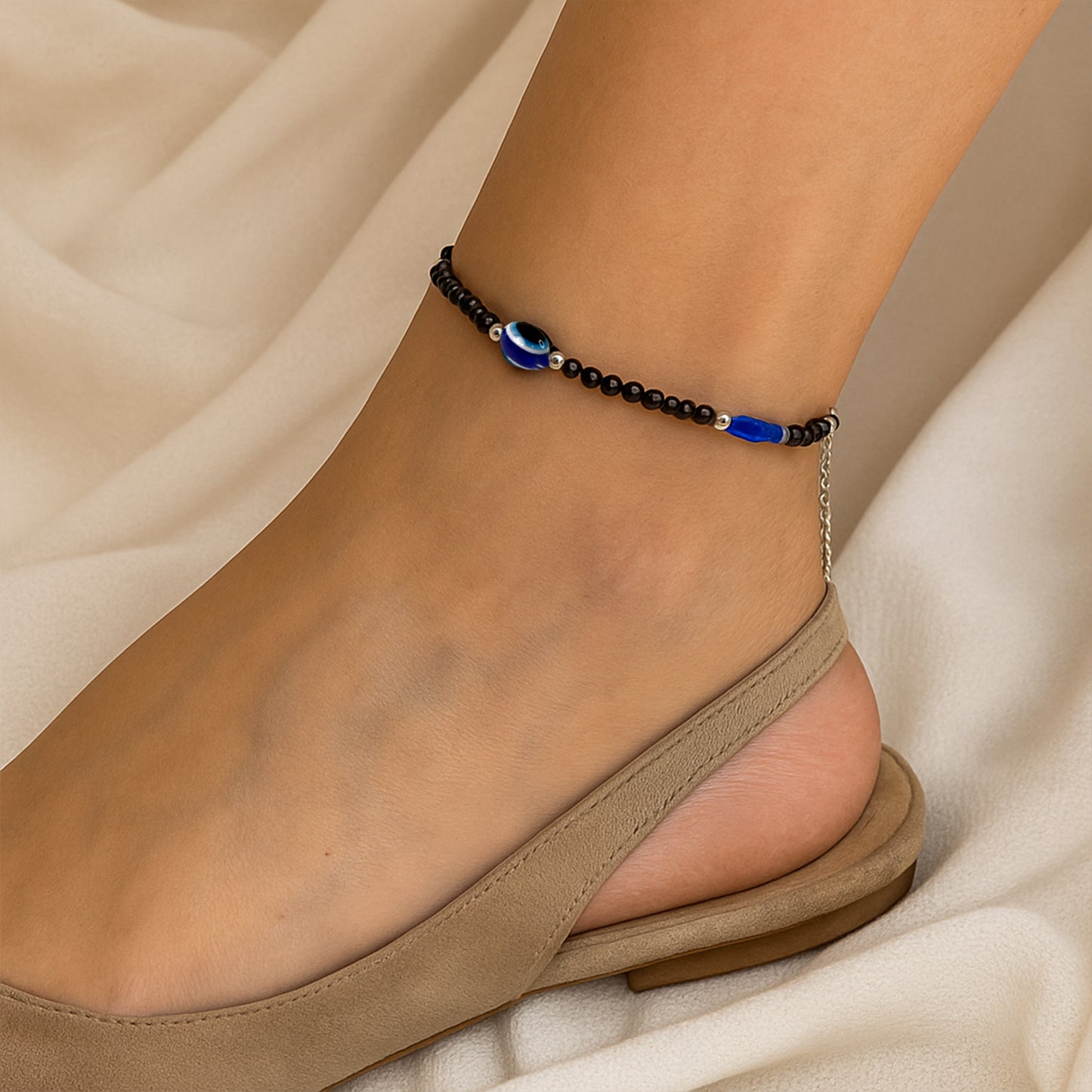 Adjustable Black Bead Evil Eye Protection Bracelet Set (2 Pc)