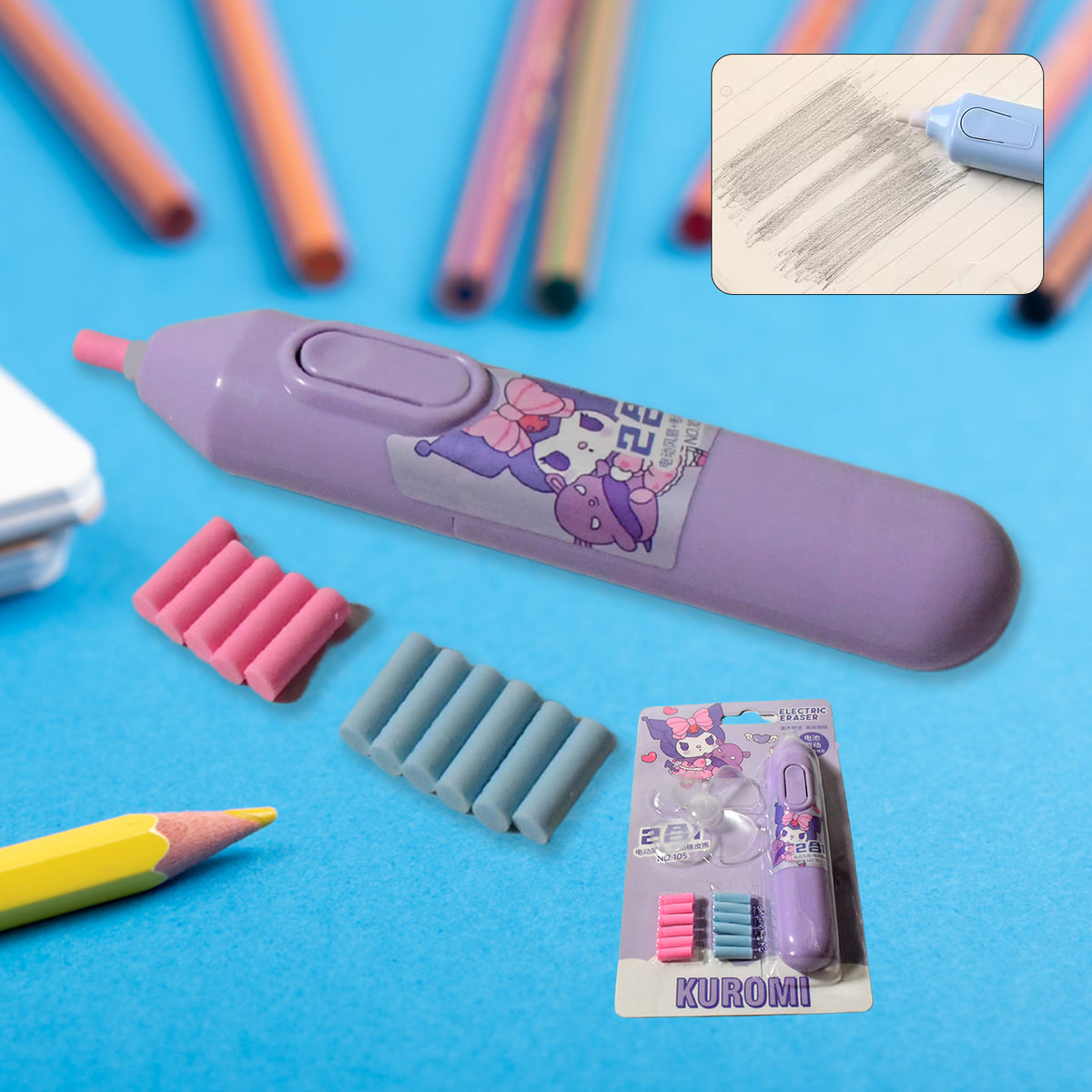 4189 Electric Eraser Kit Automatic Pencil Eraser Battery Operated With 10 Eraser Refills Suitable For Use With Graphite Pencils Drawing Painting Sketching Drafting Supplies Stationery Child Gifts (Battery Not Included)