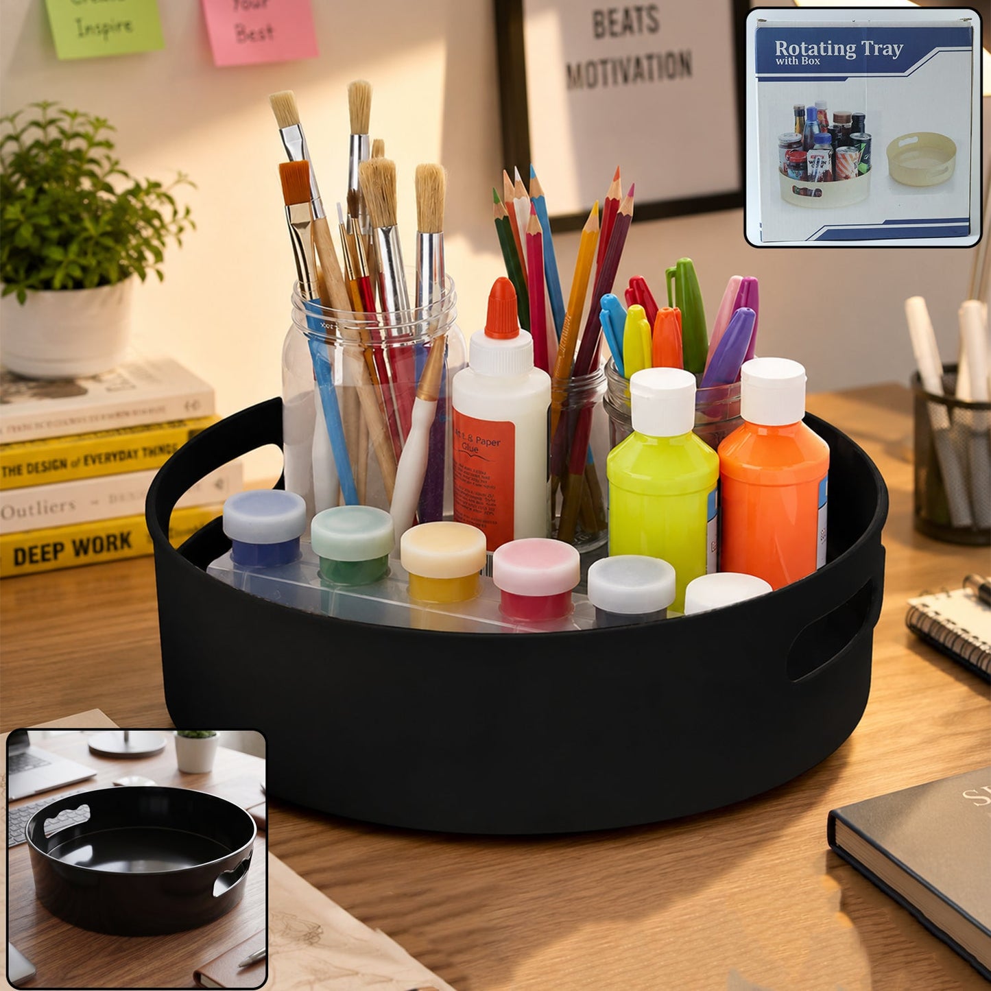 Rotating Round Storage Tray Organizer For Kitchen Bathroom And Desk (1 Pc)