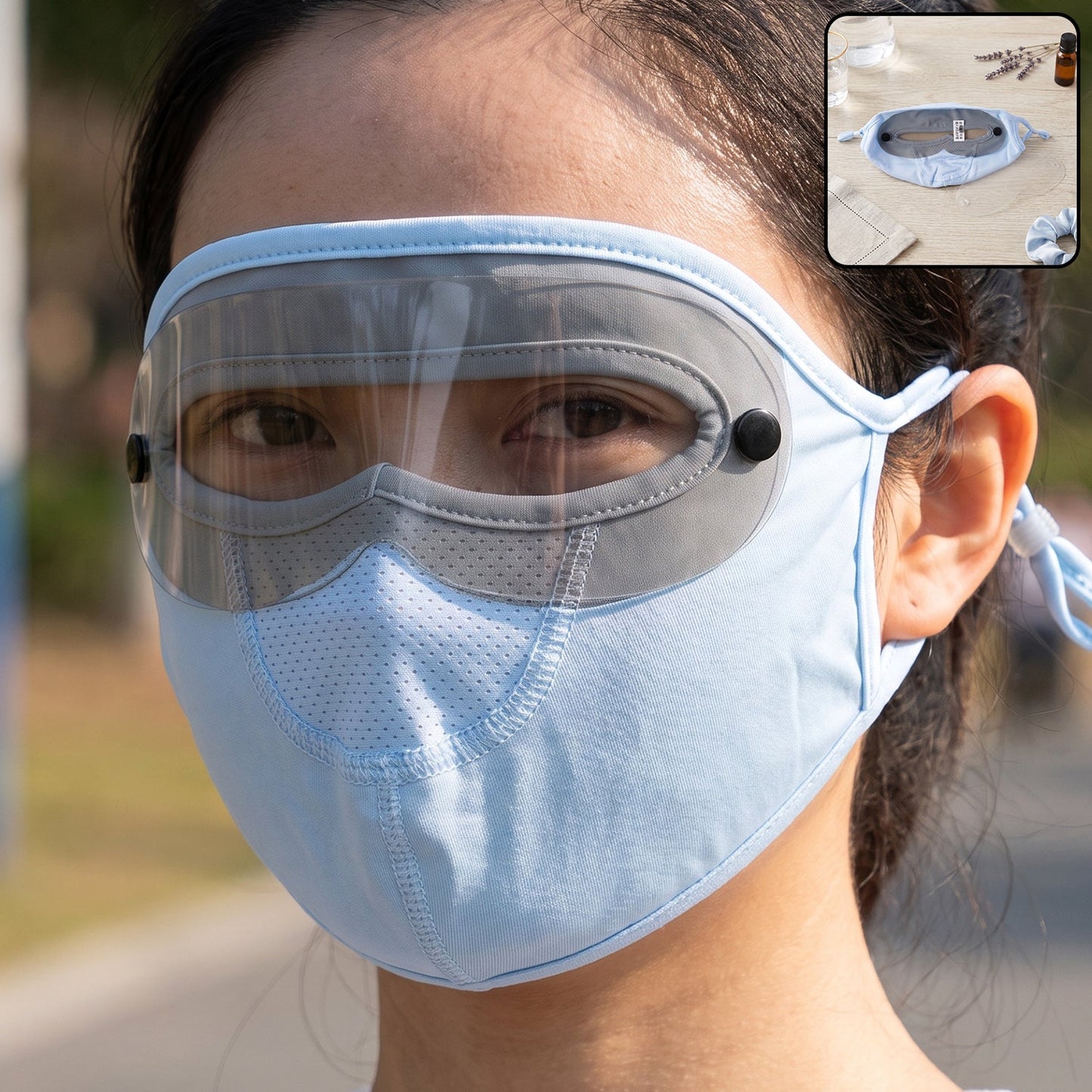 Reusable Soft Cloth Face Mask With Transparent Eye Shield For Outdoor Use (1 Pc)