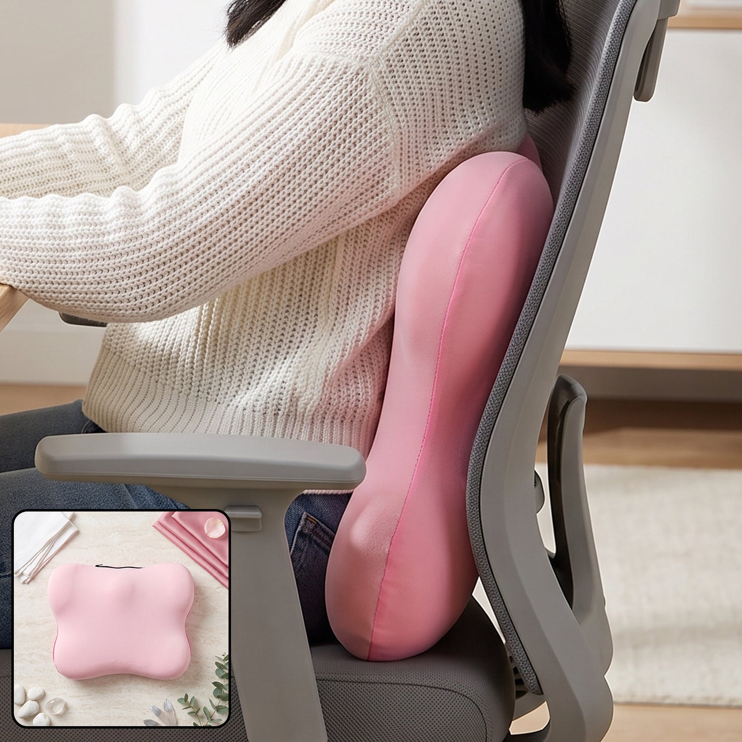 Memory Foam Lumbar Support Cushion For Office Chair Car Seat And Home Use (1 Pc)