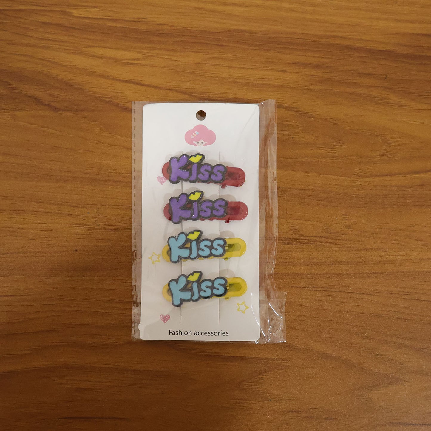 Decorative Kiss Text Hair Clip Set (4 Pc)