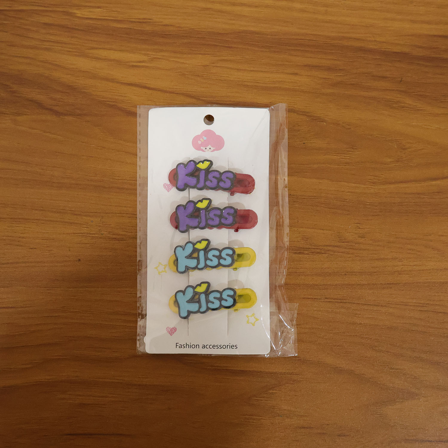 Decorative Kiss Text Hair Clip Set (4 Pc)