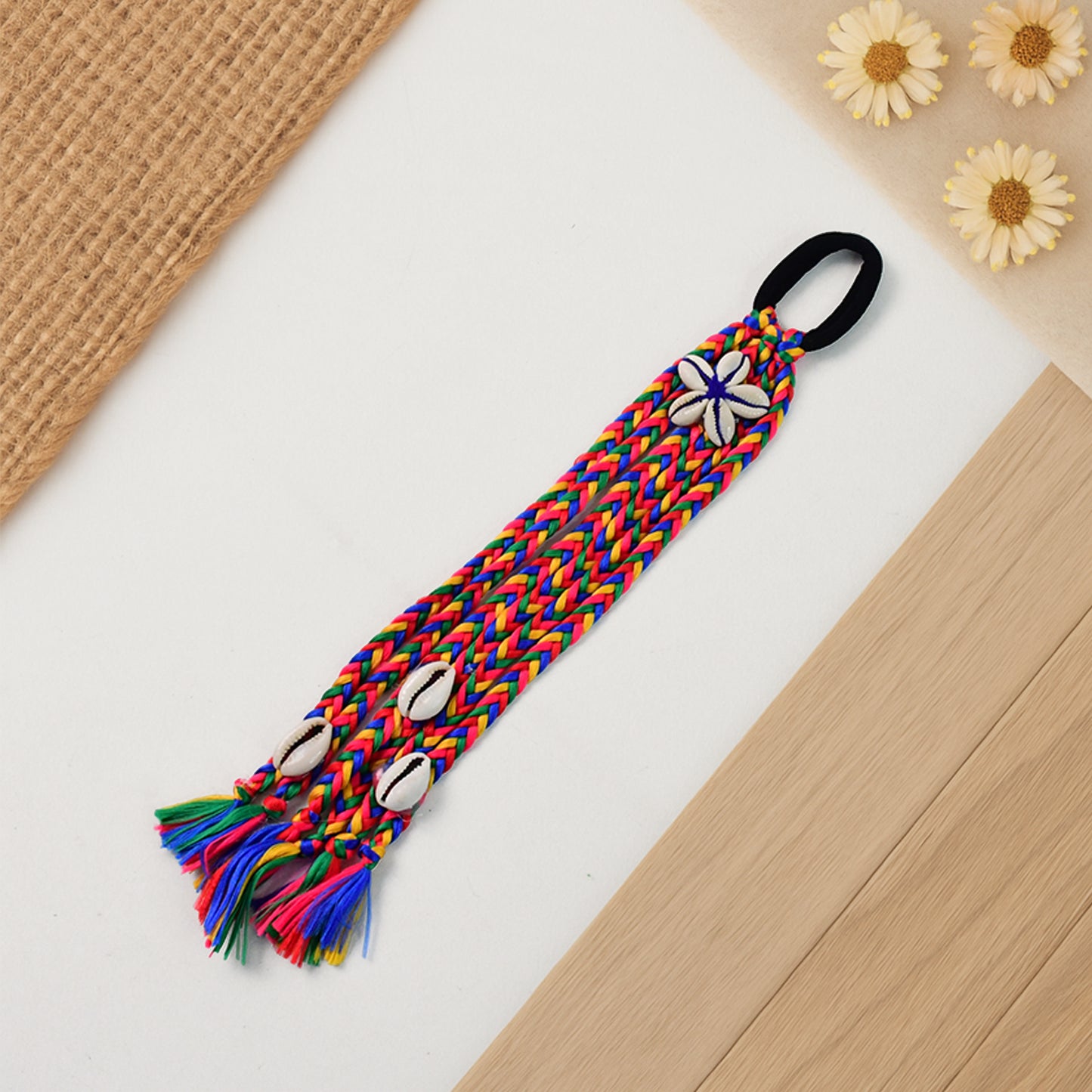 Traditional Multicolor Braided Hair Accessory Stylish Kodi String Bow (1 Pc)
