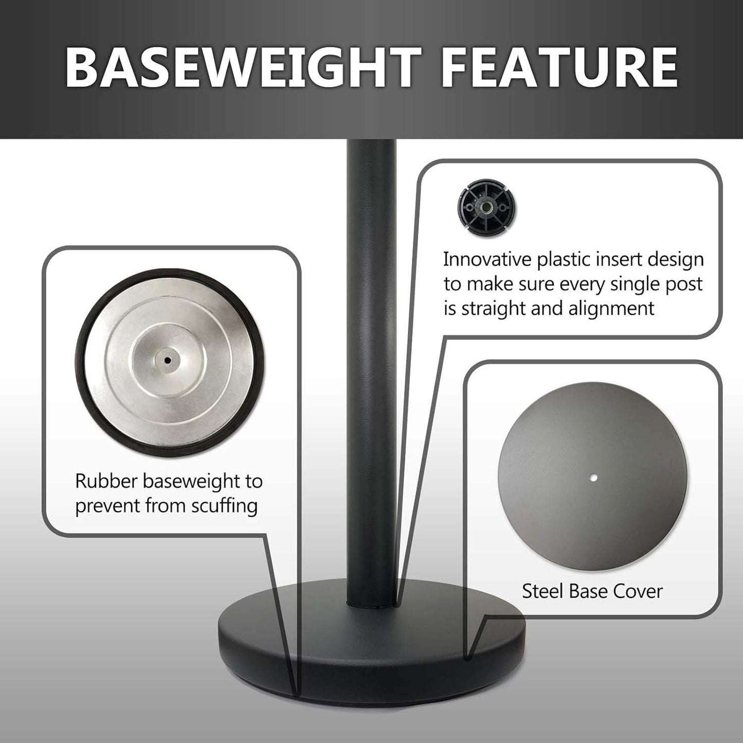 Heavy Duty Retractable Belt Crowd Control Pole With Sturdy Base  1 Pc